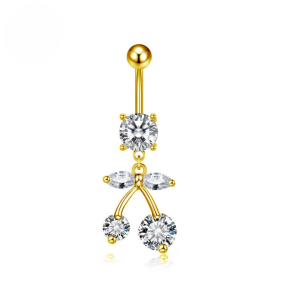 CZ Cherry Titanium Belly Bar - Gold - Image 1