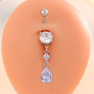 EVERLY CZ Drop Dangle Titanium Belly Bar - Silver - Image 1
