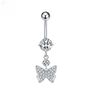 CZ Little Butterfly Titanium Belly Bar - Silver - Image 1