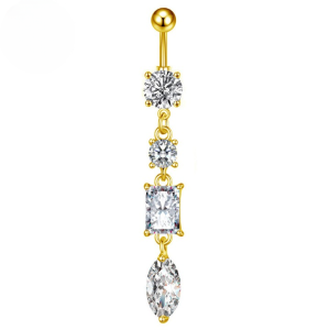 CZ Triple Shape Titanium Belly Bar - Gold - Image 1