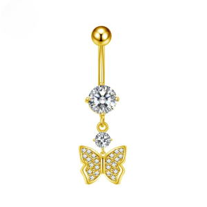 CZ Little Butterfly Titanium Belly Bar - Gold - Image 1