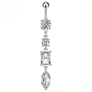 CZ Triple Shape Titanium Belly Bar - Silver - Image 1