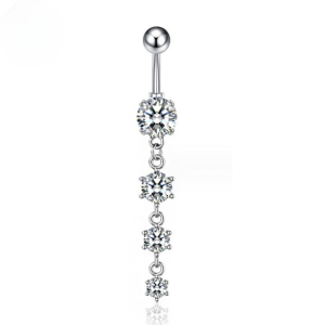 CZ Triple Dangle Titanium Belly Bar - Silver - Image 1