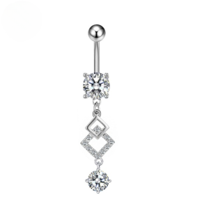 CZ Geometric Titanium Belly Bar - Silver - Image 1