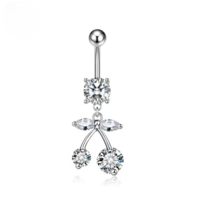 CZ Cherry Titanium Belly Bar - Silver - Image 1
