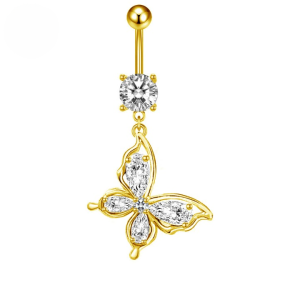 CZ Diagonal Butterfly Titanium Belly Bar - Gold - Image 1