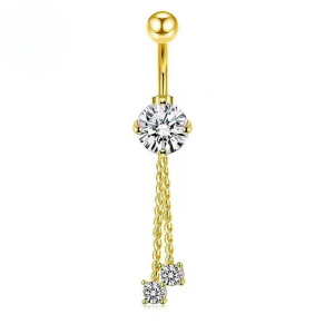 EVERLY CZ Double Dangle Titanium Belly Bar - Gold - Image 1