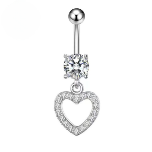 CZ Heart Dangle Titanium Belly Bar - Clear - Image 1