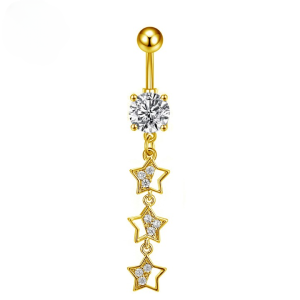 CZ Three Star Titanium Belly Bar - Gold - Image 1