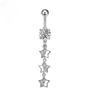 EVERLY CZ Three Star Titanium Belly Bar - Silver - Image 1