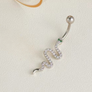 CZ Snake Titanium Belly Bar - Silver - Image 1