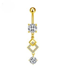 CZ Geometric Titanium Belly Bar - Gold - Image 1
