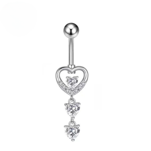 CZ Triple Heart Titanium Belly Bar - Clear - Image 1