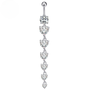 CZ Long Heart Dangle Titanium Belly Bar - Clear - Image 1