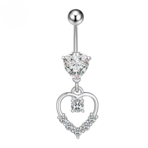 CZ Double Heart Titanium Belly Bar - Clear - Image 1
