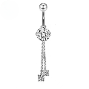 EVERLY CZ Double Dangle Titanium Belly Bar - Silver Clear - Image 1