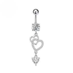 CZ True Love Titanium Belly Bar - Silver - Image 1