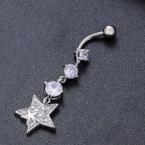 CZ Star Dangle Titanium Belly Bar - Silver - Image 1