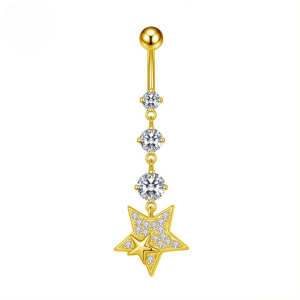 CZ Star Dangle Titanium Belly Bar - Gold - Image 1
