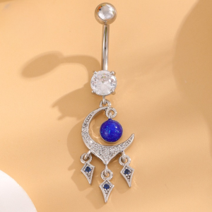 CZ Blue Moon Titanium Belly Bar - Silver - Image 1