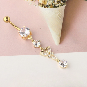 CZ Long Butterfly Titanium Belly Bar - Gold - Image 1