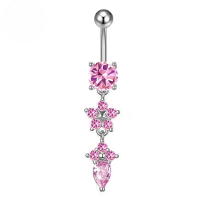 CZ Double Flower Titanium Belly Bar - Pink - Image 1