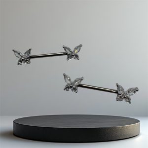 EVERLY CZ Butterfly Titanium Nipple Bars (Pair) - Silver - Image 1