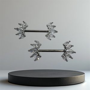 EVERLY CZ Flower Titanium Nipple Bars (Pair) - Silver - Image 1