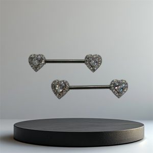 EVERLY CZ Double Heart Titanium Nipple Bars (Pair) - Silver - Image 1