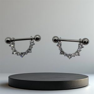 EVERLY CZ Crystal Ring Titanium Nipple Bars (Pair) - Silver - Image 1