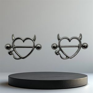 EVERLY CZ Devil Titanium Nipple Bars Shield (Pair) - Silver - Image 1