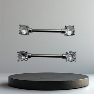 EVERLY CZ Crystal Titanium Nipple Bars (Pair) - Silver Clear - Image 1
