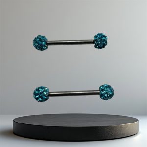 EVERLY CZ Disco Titanium Nipple Bars (Pair) - Silver Blue - Image 1
