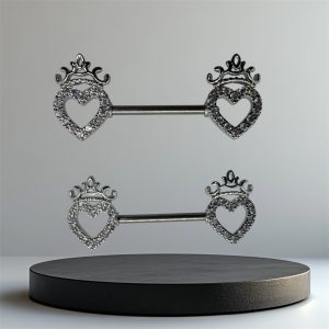 EVERLY CZ Princess Heart Titanium Nipple Bars (Pair) - Silver - Image 1