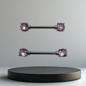 EVERLY CZ Crystal Titanium Nipple Bars (Pair) - Silver Pink - Image 1