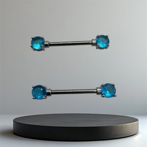 EVERLY CZ Crystal Titanium Nipple Bars (Pair) - Silver Blue - Image 1