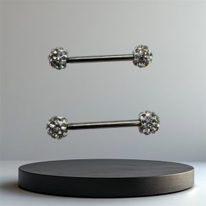 EVERLY CZ Disco Titanium Nipple Bars (Pair) - Silver Clear - Image 1