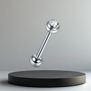 EVERLY CZ Traditional Crystal Titanium Tongue Bar - Silver - Image 1