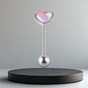 EVERLY Heart Titanium Tongue Bar - Silver Pink - Image 1