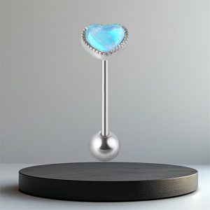 EVERLY Heart Titanium Tongue Bar - Silver Blue - Image 1