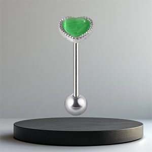 EVERLY Heart Titanium Tongue Bar - Silver Green - Image 1