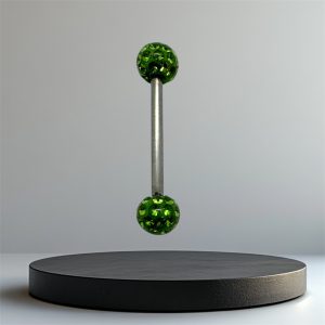 EVERLY CZ Disco Titanium Tongue Bar - Silver Green - Image 1